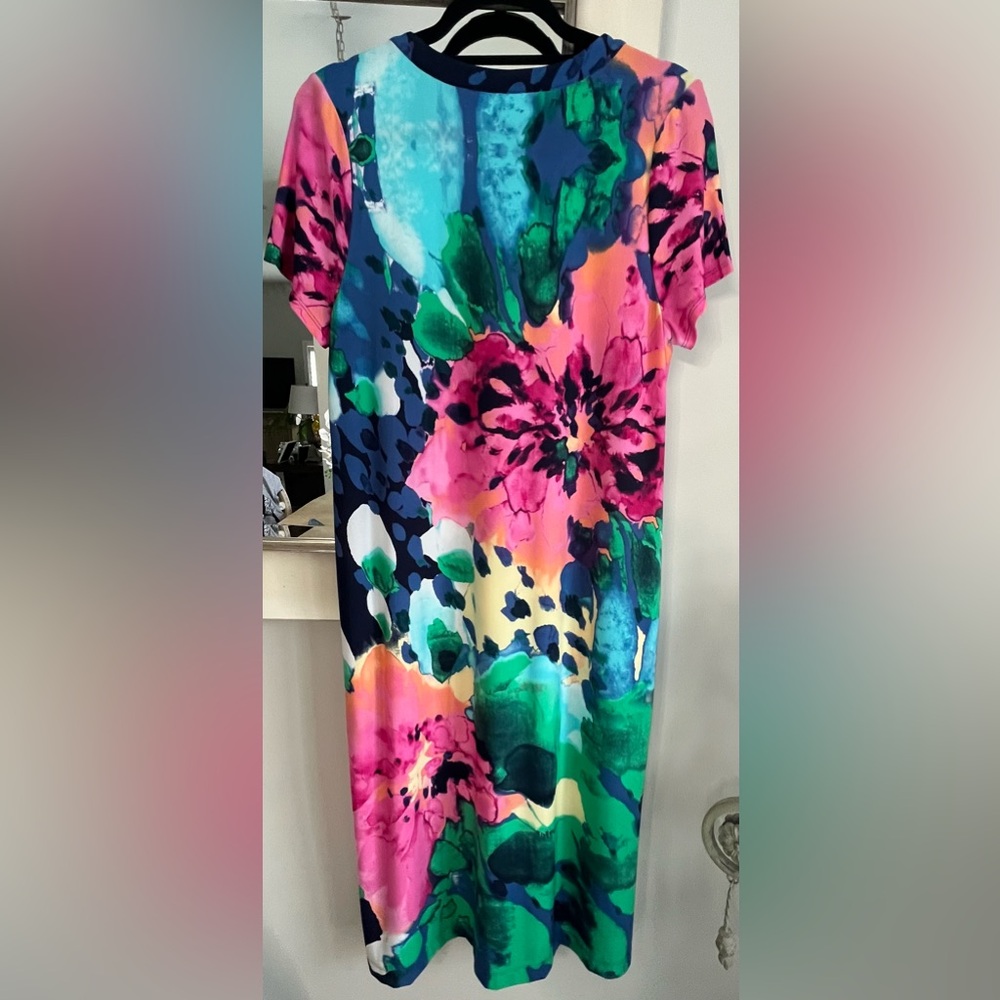 Chico's Bold Floral V-Neck Maxi Dress in Pink, Green & Blue - Picture 3 of 12